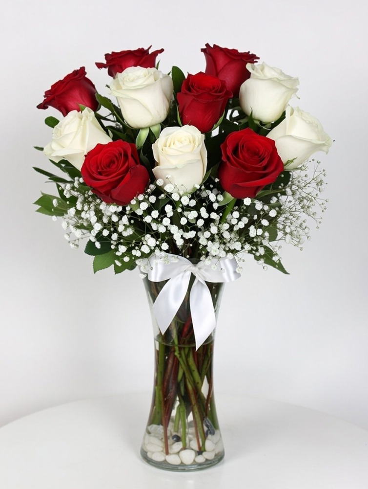 Vazoda Kırmızı ve Beyaz Güller