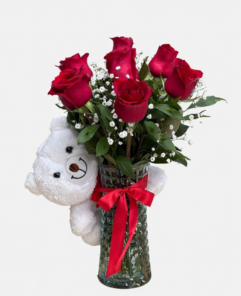 Vazoda 7 Gül ve Ayıcık